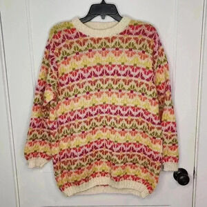 Benetton Sz Medium Sweater Pullover Multicolor Abstract Womens Mohair Wool Blend